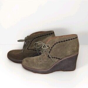 Naturalizer Boho Kaitlyn Wedge Ankle Boots Size 7 Olive Green Suede Lace Up